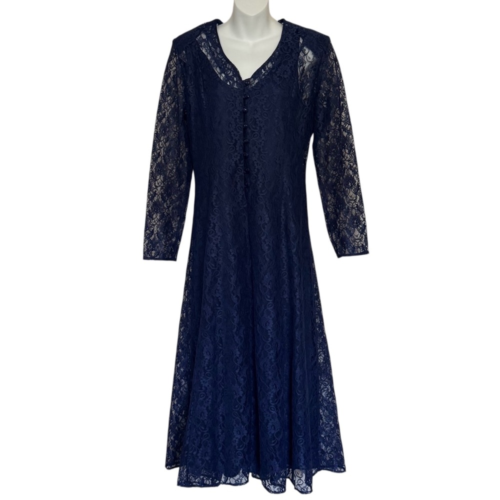 Vintage Lerner Lace Navy Lace Dress Size 14